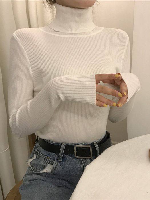 Женский облегающий свитер с высоким воротником — идеален для осенне-зимнего сезона, обеспечивая тепло и комфорт. — изображение 2