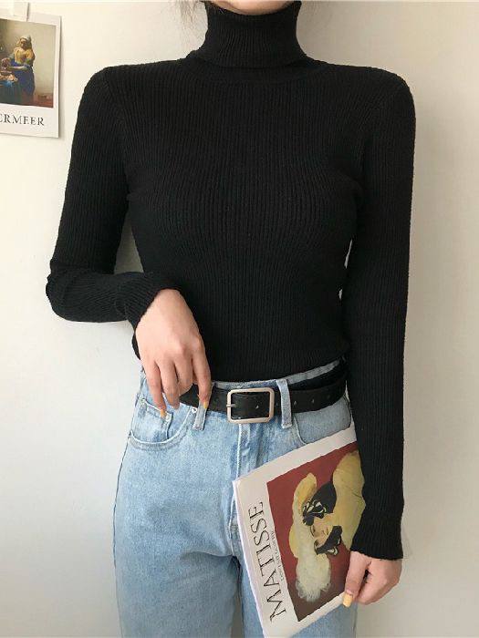 Женский облегающий свитер с высоким воротником — идеален для осенне-зимнего сезона, обеспечивая тепло и комфорт. — изображение 3