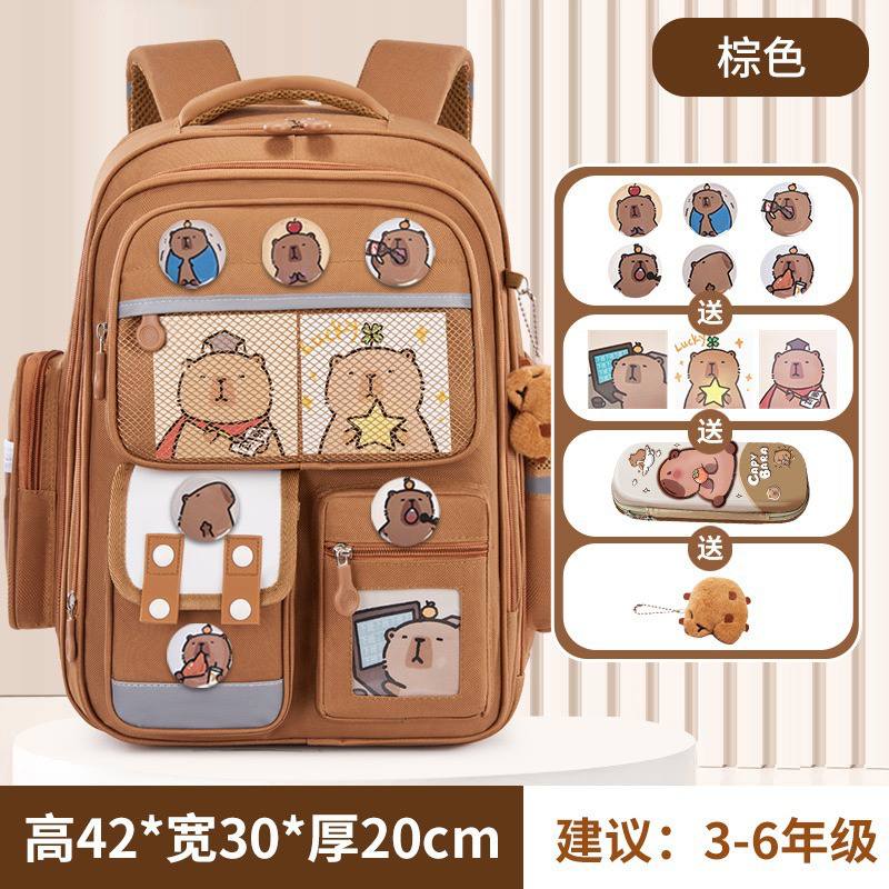 Мультяшный рюкзак «Капибара» для учеников с 1 по 6 классы, с двумя лямками, лёгкий, большой вместимости, стойкий к истиранию — детский школьный рюкзак — изображение 8