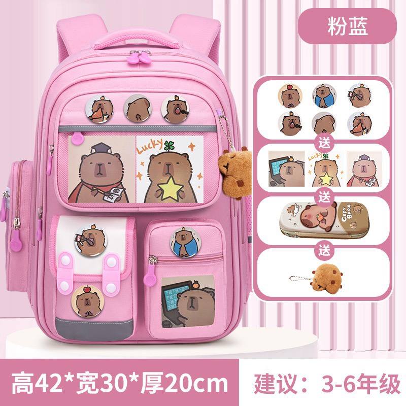 Мультяшный рюкзак «Капибара» для учеников с 1 по 6 классы, с двумя лямками, лёгкий, большой вместимости, стойкий к истиранию — детский школьный рюкзак — изображение 4