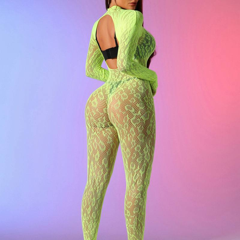 Сексуальное женское бельё: кружевной комбидресс с длинными рукавами, сетчатый, с ажурным узором. Идеально подходит для особых случаев и романтических вечеров. — изображение 2