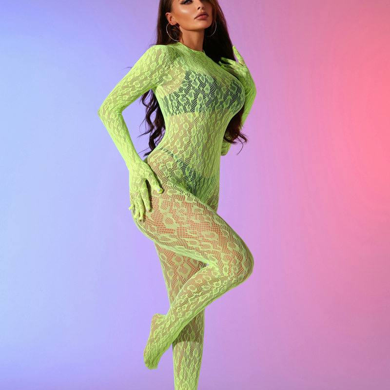 Сексуальное женское бельё: кружевной комбидресс с длинными рукавами, сетчатый, с ажурным узором. Идеально подходит для особых случаев и романтических вечеров. — изображение 3