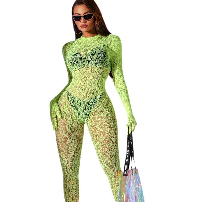 Сексуальное женское бельё: кружевной комбидресс с длинными рукавами, сетчатый, с ажурным узором. Идеально подходит для особых случаев и романтических вечеров. — изображение 4