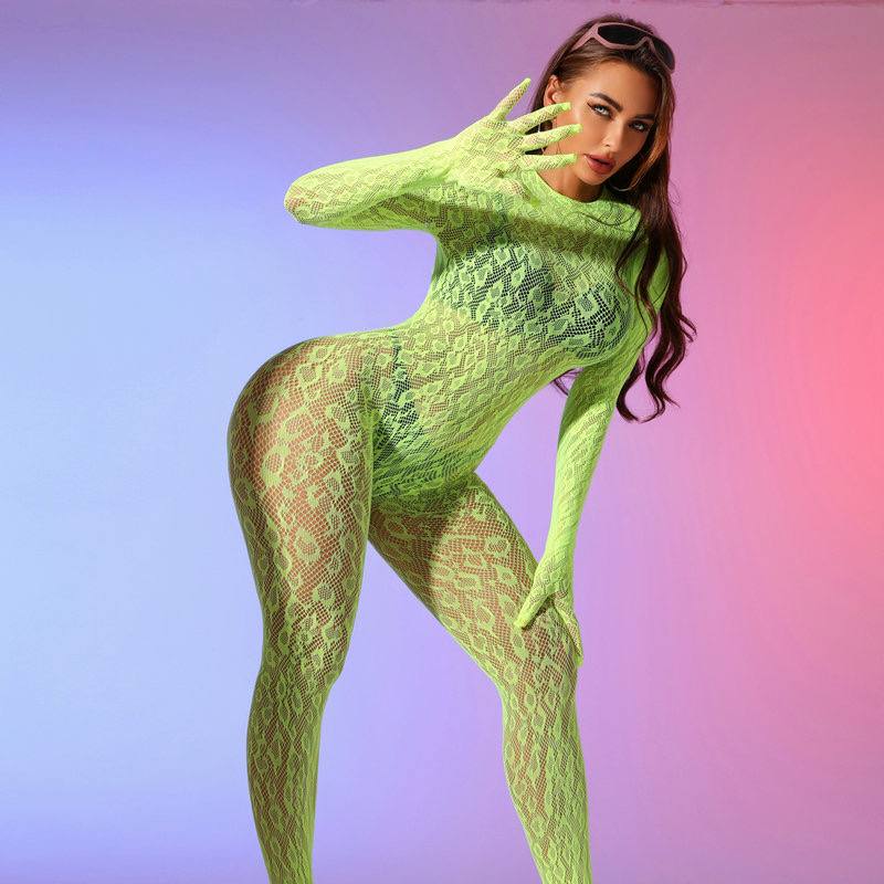 Сексуальное женское бельё: кружевной комбидресс с длинными рукавами, сетчатый, с ажурным узором. Идеально подходит для особых случаев и романтических вечеров. — изображение 5