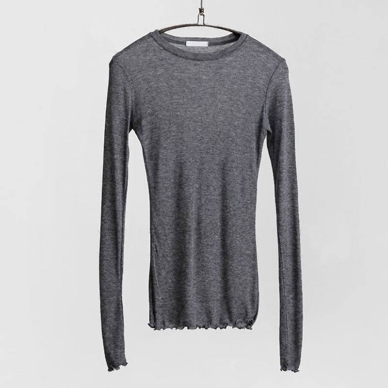 Женская облегающая футболка с длинным рукавом и круглым вырезом. Весенняя модель в корейском стиле. — изображение 5