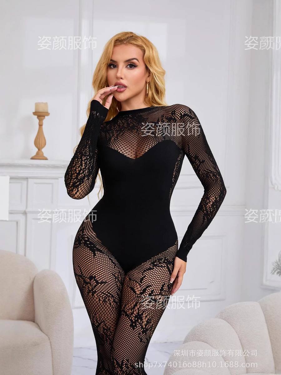 Сексуальный облегающий комбинезон с принтом, прозрачными вставками и открытой спиной. — изображение 3