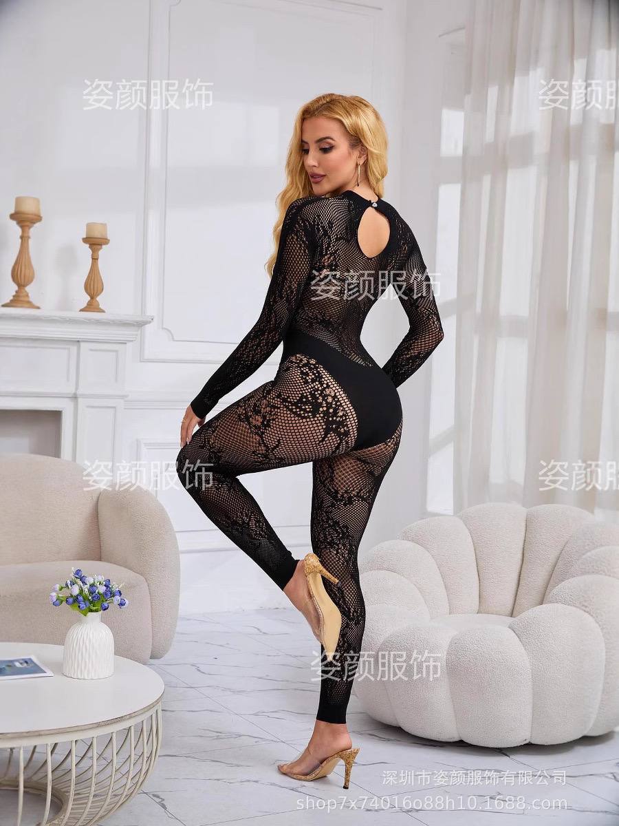 Сексуальный облегающий комбинезон с принтом, прозрачными вставками и открытой спиной. — изображение 5