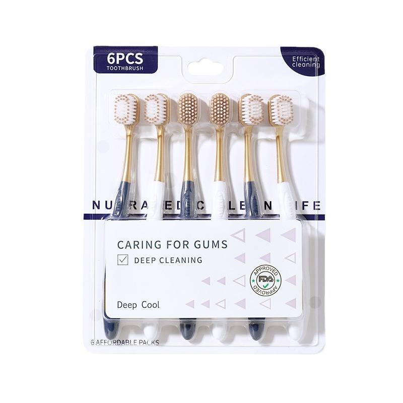 Набор из 6 зубных щёток с мягкой щетиной для взрослых. Обеспечивают бережную очистку полости рта благодаря мягкой высокой щетине, удобны в использовании для всей семьи. — изображение 5