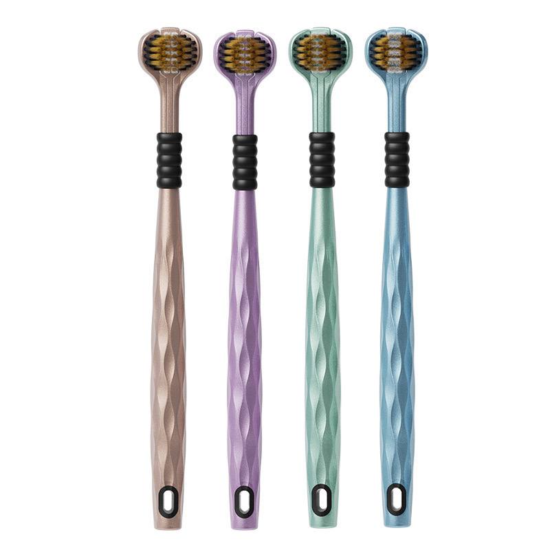 Трехсторонняя зубная щетка с мягкой щетиной и зоной для чистки языка. Обеспечивает бережную очистку зубов и десен, улучшая гигиену полости рта. Идеальна для ежедневного использования. — изображение 5