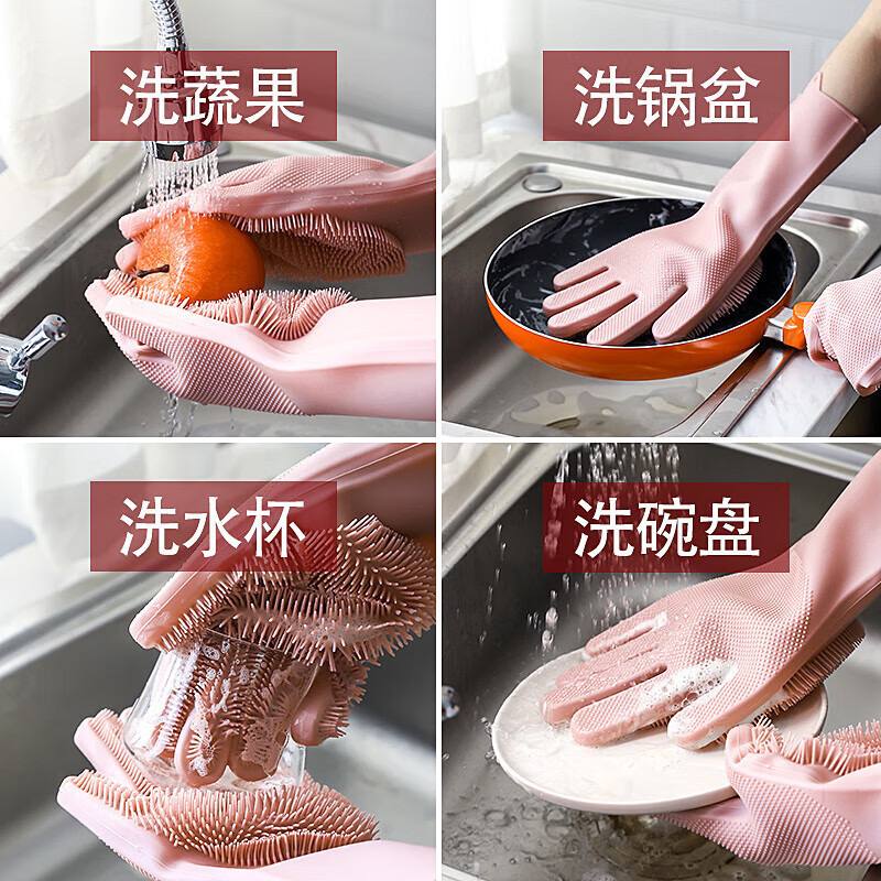 Силиконовые кухонные перчатки с теплоизоляцией и встроенными щетками для мытья посуды и уборки. Прочные и удобные для дома. — изображение 4